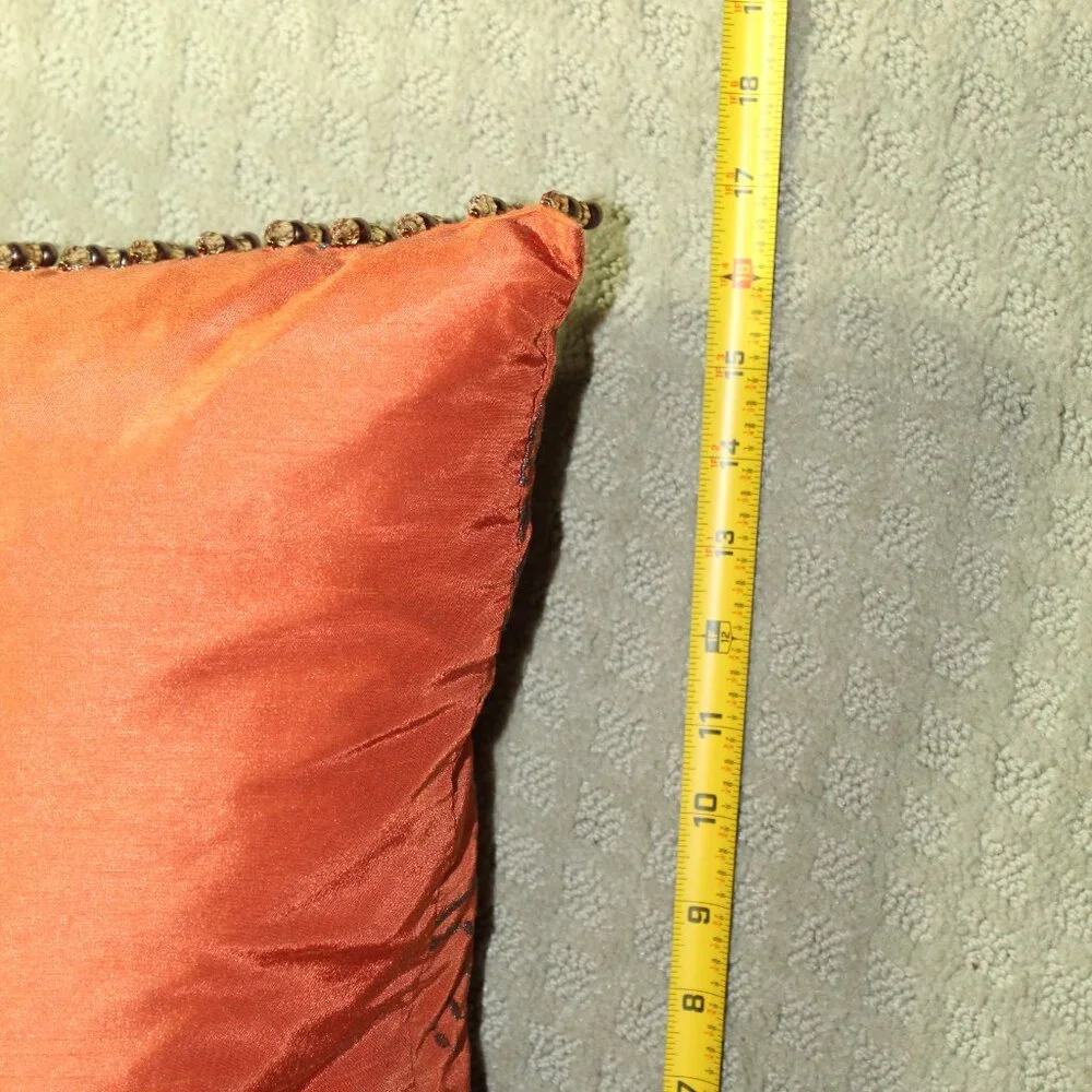 PIER 1 Imports Rust Red Bronze Embroidered Couch Pillows Bead Trimmed Non-Smoke
